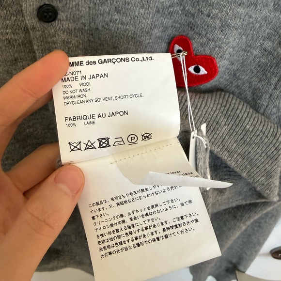 PLAY COMME des GARÇONS Grey 100a%Wool Cardigan – Size L - Picture 6 of 9